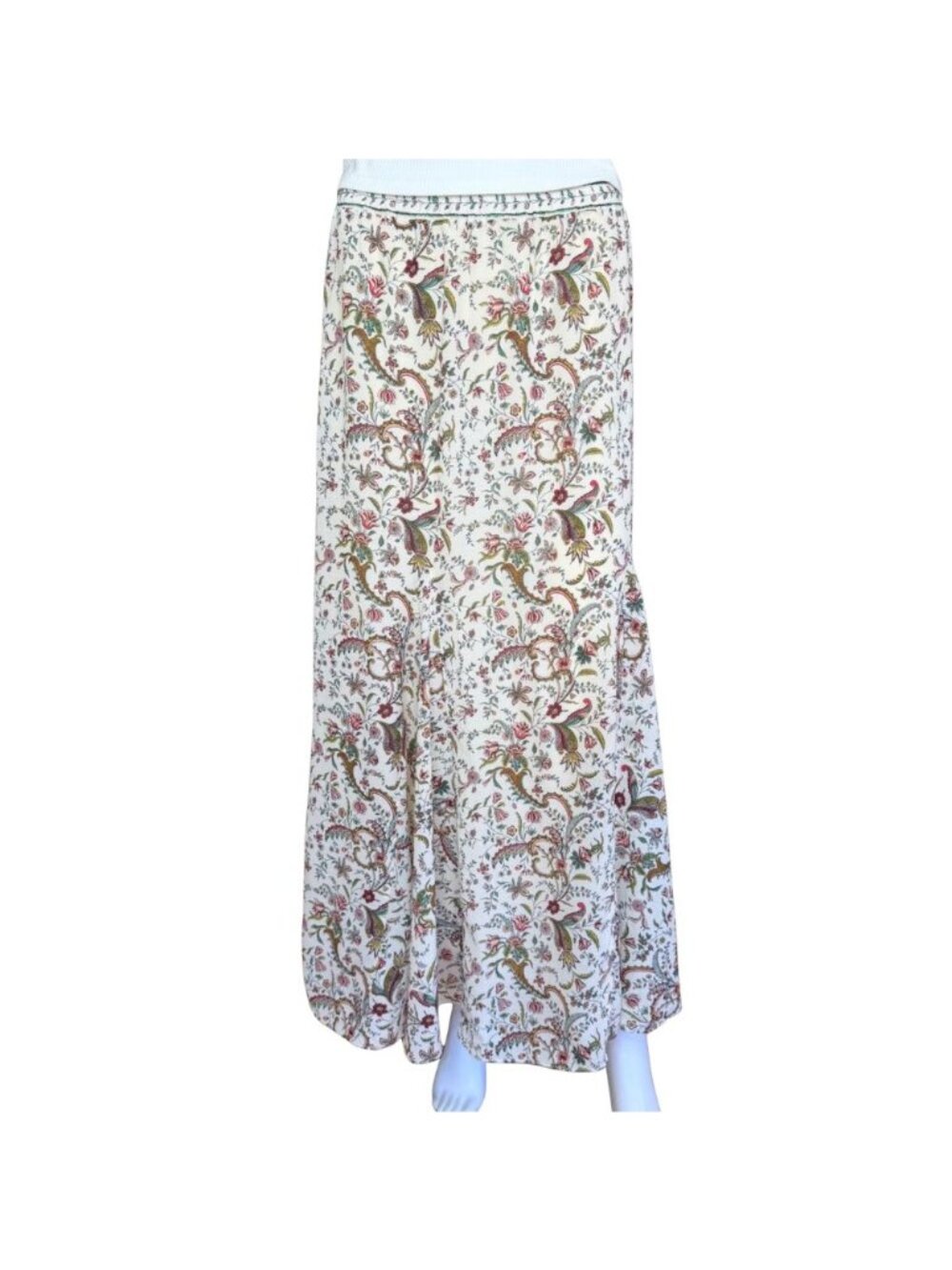 Max Studio Boho Floral Paisley Flowy Maxi Skirt Ivory, Burgundy, Green Size XL N
